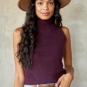 Whitlie Sleeveless Crop Ribbed Mock Neck Sweater top other size available!